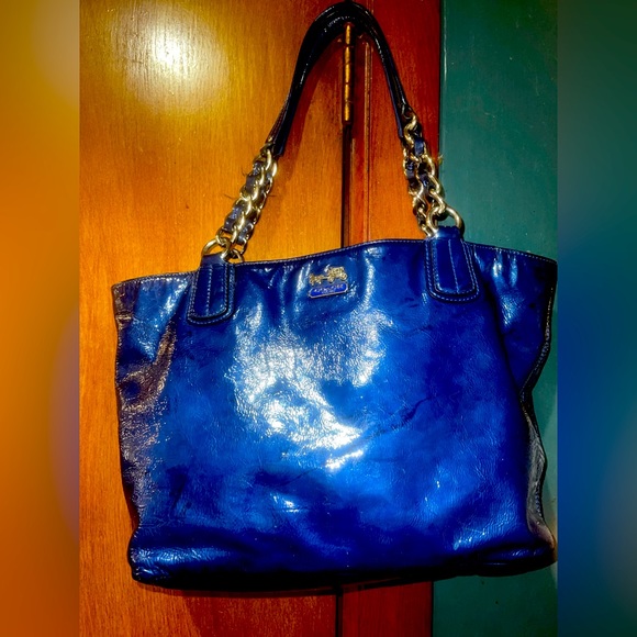 Handbags - Coach Blue Patent Handbag.